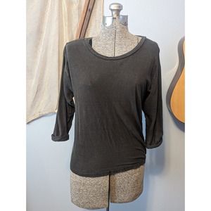 ISABEL MARANT Étoile Scoop Neck 3/4 sleeve dark army green shirt 100% linen Sz S